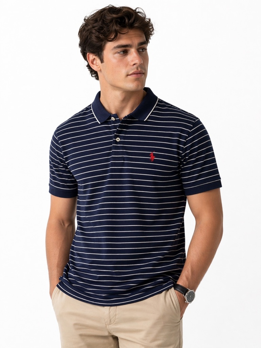 U.S. Polo Assn. Navy Blue and White Striped Polo XL
